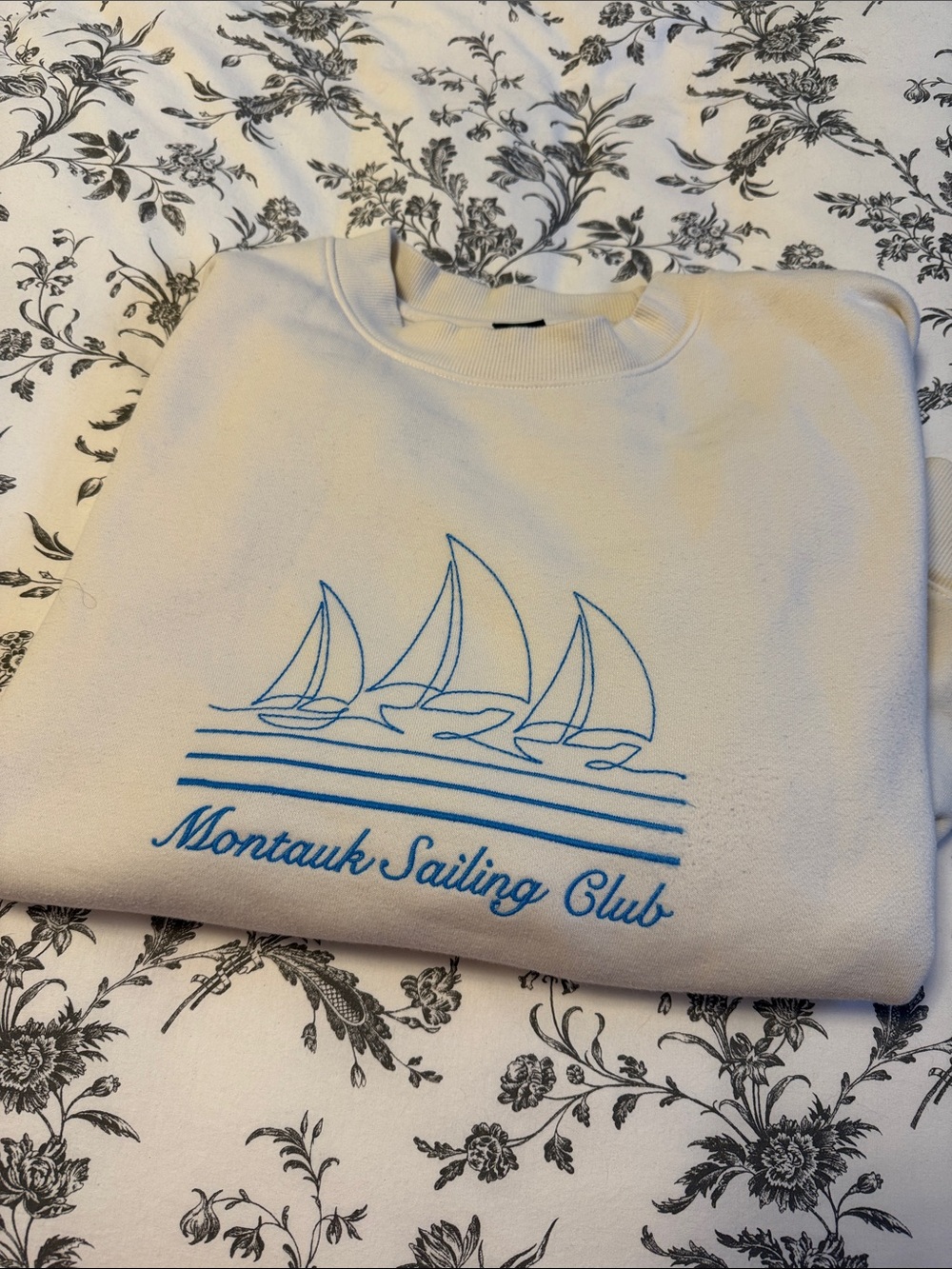⚓️Montauk Sailing Club Crewneck - Cream with Blue Embroidery